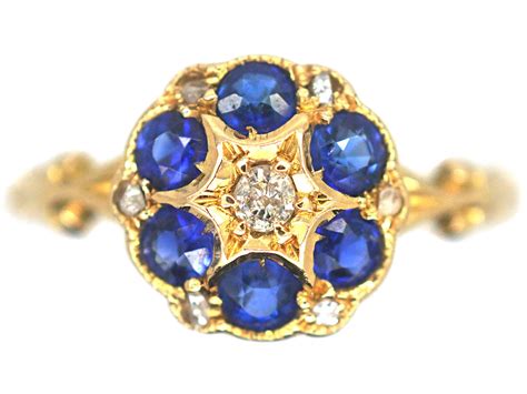Edwardian 18ct Gold Sapphire And Diamond Cluster Ring 402o The