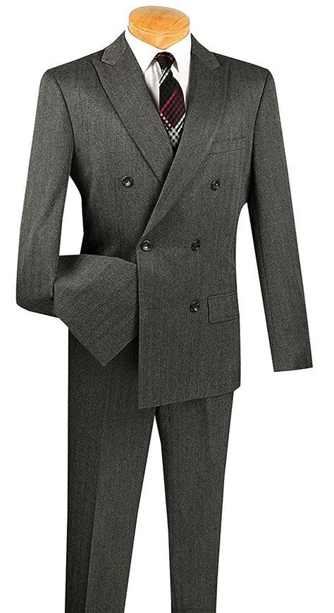 Slim Fit Double Breasted 2 Piece Suit Herringbone Stripe Charcoal Men