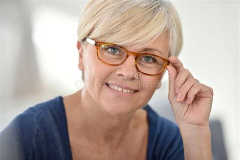 Stylish Senior Woman Wearing Trendy Eyeglasses Stock Image Image Of