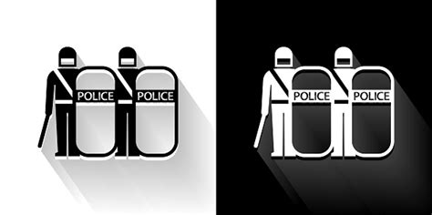 Protest Police Black And White Icon With Long Shadow Stock Illustration