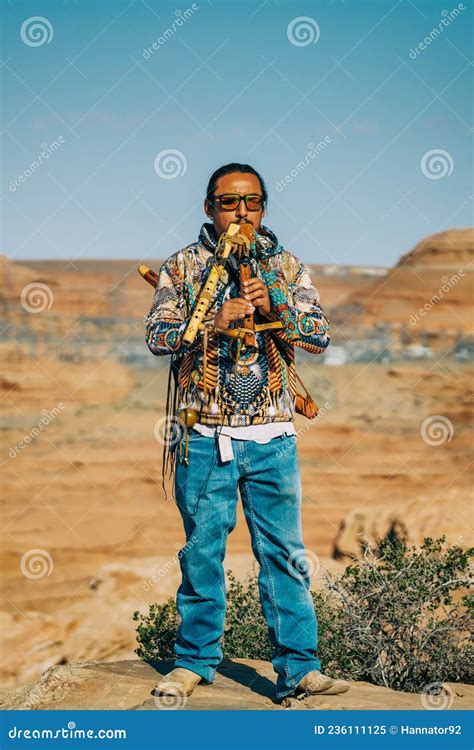 Native American Flute Player Glen Canyon Sunrise Az Editorial Image
