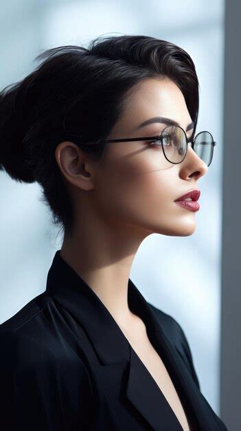 Premium Ai Image Woman Wearing Glasses Short Straight Hair