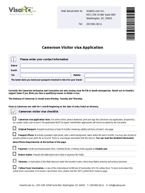 2022 Form Visahq Cameroon Visitor Visa Application Fill Online
