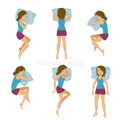 Women Sleeping Positions Vector Illustration Woman Sleep Poses In Bed Stock Vector