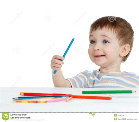 Kid Drawing With Color Pencils Royalty Free Stock Image Cartoondealer