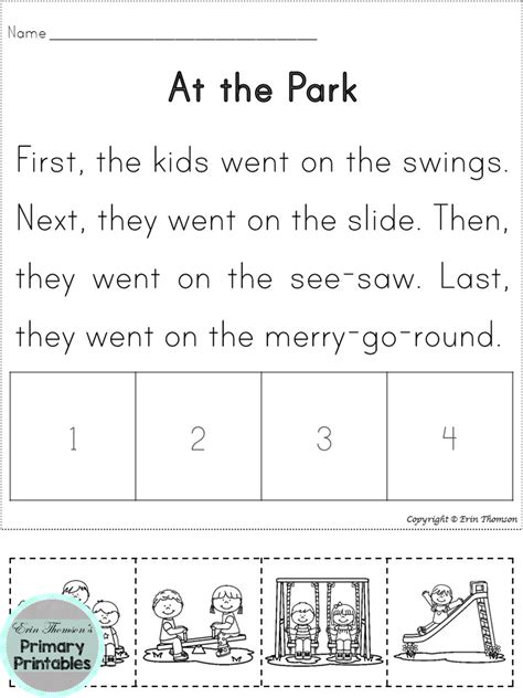 4 Part Sequencing Story ~ At The Park First Next Then Last