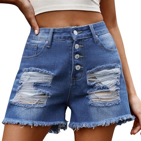 Usa Flag Jean Shorts For Women American Flag Patchwork Ripped Holes Denim Shorts Frayed Raw Hem