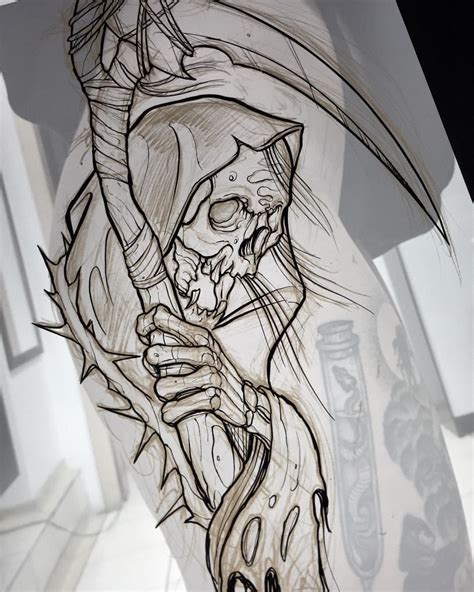 Pin By Cameron On — Secret Inkspiration Reaper Drawing Skull