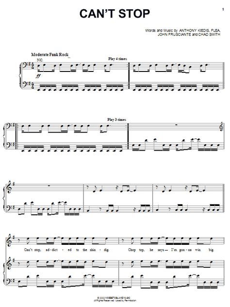 Cant Stop Sheet Music Red Hot Chili Peppers Piano Vocal And Guitar
