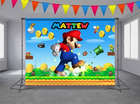 Super Mario Birthday Backdrop Custom Birthday Banner Event Etsy