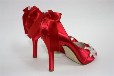 Wedding Shoes Starfish Red Shoes Bows On Heels With Crystals