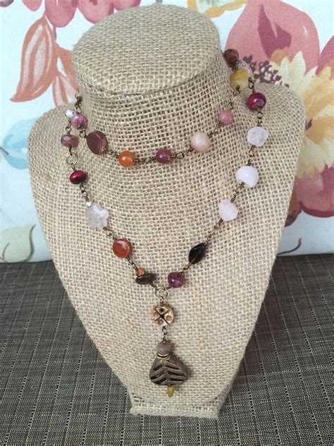 Multi Color Semiprecious Gemstones With Antique Brass Wire And Pendant
