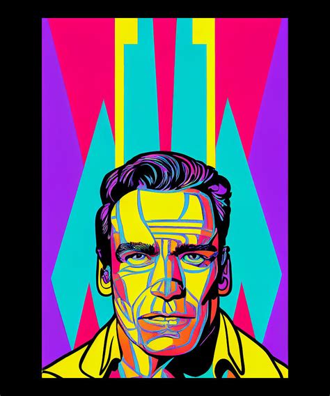 Arnold Schwarzenegger Psychedelic Neon Portrait Digital Art By Cosmic