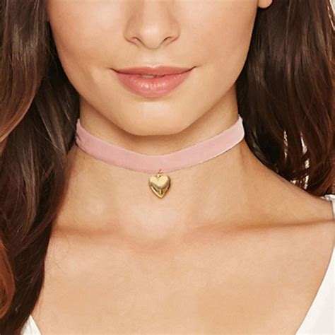 Fashion Style Women Pink Velvet Chokers Collar Pendant Necklace Heart