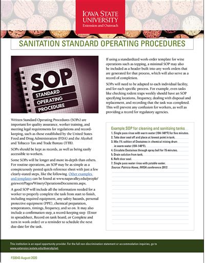 Sanitation Standard Operating Procedures