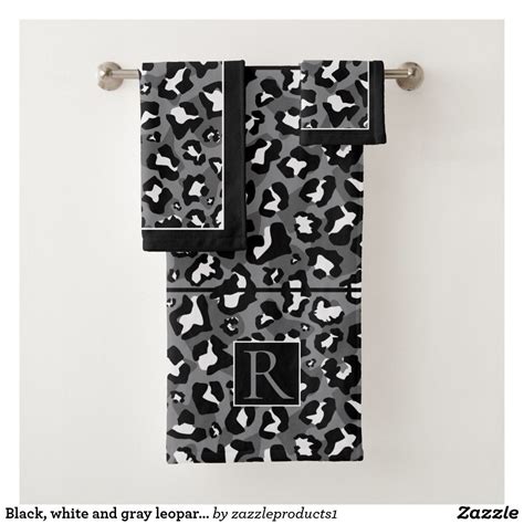Black White And Gray Leopard Print And Monogram Bath Towel Set