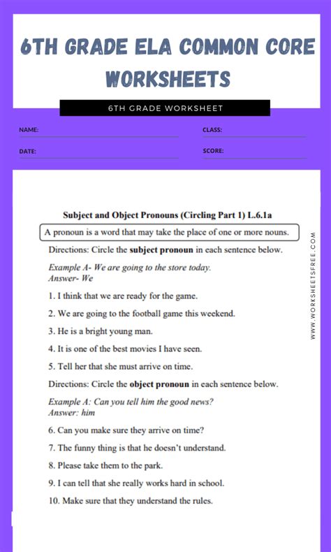6th Grade Ela Common Core Worksheets 1 Worksheets Free