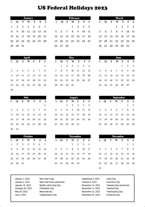 2023 Federal Holidays Printable Printable World Holiday