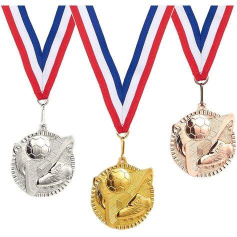 Juvale 3 Piece Award Medals Set Metal Olympic Style Soccer Gold