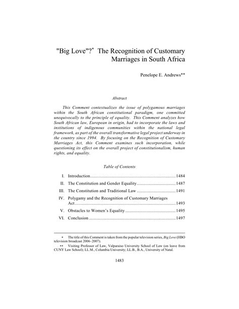 pdf big love the recognition of customary marriages in south africa