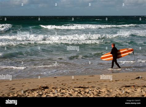 Surfing At Porthmeor Beach St Ives Cornwall Stock Photo Alamy
