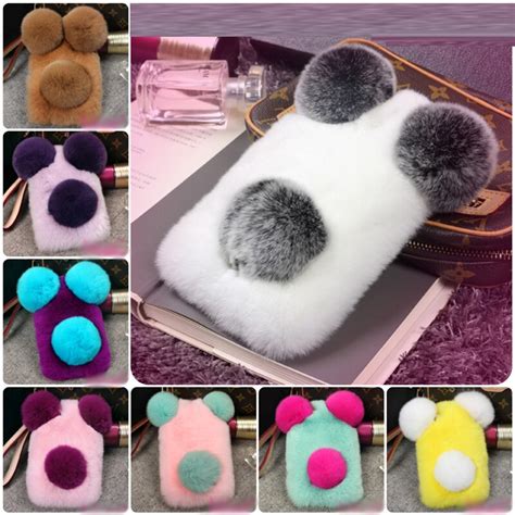 dower me colorful panda real rex rabbit fur case for iphone x 8 7 6 6s plus 5s samsung galaxy