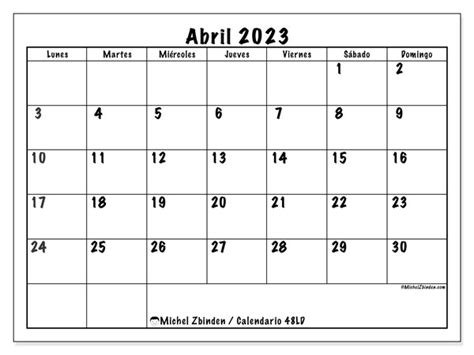 Calendario Abril De 2023 Para Imprimir “48ld” Michel Zbinden Es