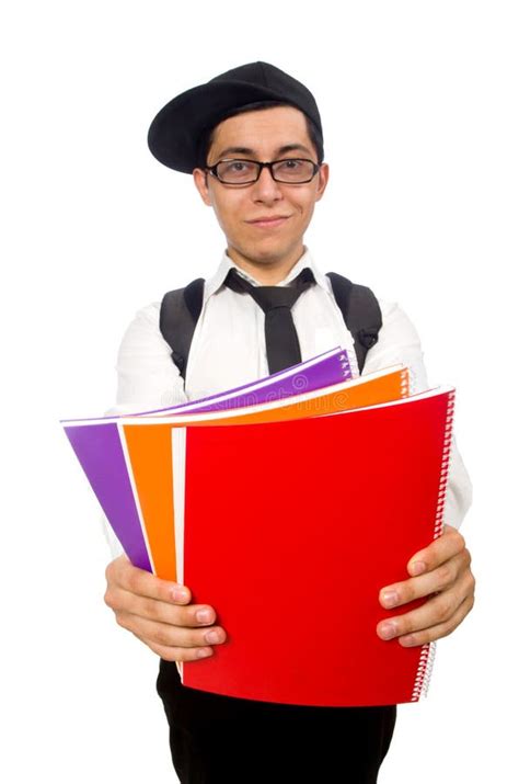 The Male Student Holding Notes Isolated On White Stock Image Image Of
