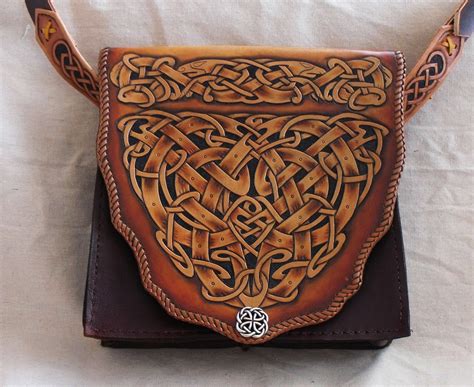 Celtic Knotwork Messenger Bag Tooled From Veg Tan Leather And