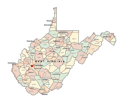 Administrative Map Of West Virginia State With Major Cities 20 Inch By