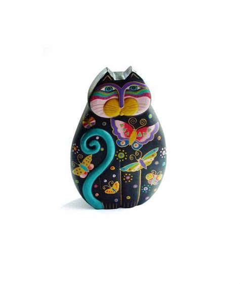 “laurel Burch Seated Cat By Vintage 1980s Butterfly Black Cat All Wood
