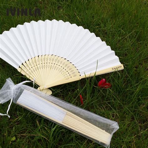 21cm Personalized Wedding White Hand Fan Folding Wedding Fans T