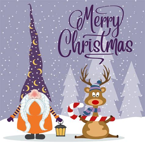 Christmas Card With Gnomes Stock Vector Illustration Of Greeting