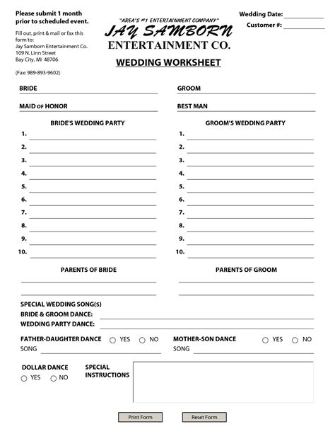 Simple Wedding Planning Worksheets Worksheeto Com