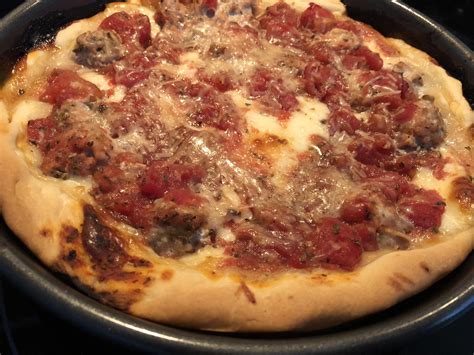 Homemade Chicago Style Deep Dish Pizza With Sausage Food