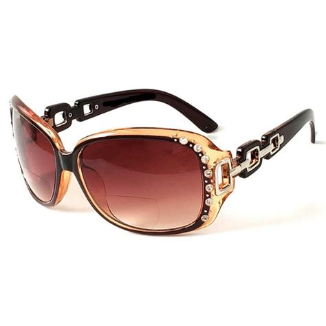 Womens Bifocal Lens Sunglasses Rhinestone Oversized Square Frame Brown 2 50