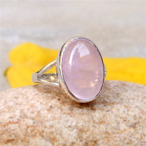 pink rose quartz ring simple ring gemstone rings rose quartz etsy
