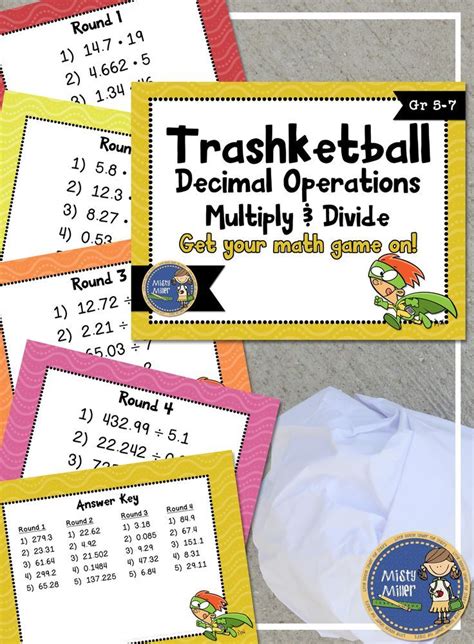 Multiplying And Dividing Decimals Trashketball Math Game Sixth Grade