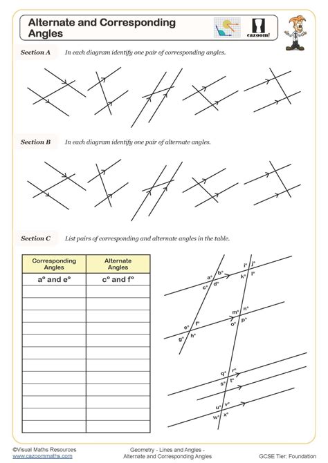 Alternate And Corresponding Angles A Worksheet Cazoom Maths Worksheets
