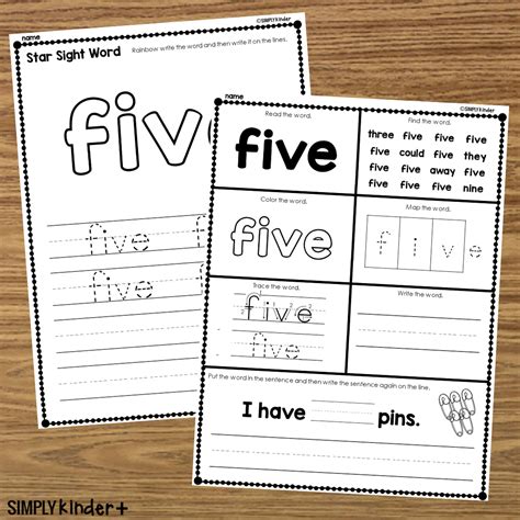 Five Sight Word Printable Activities Simply Kinder Plus