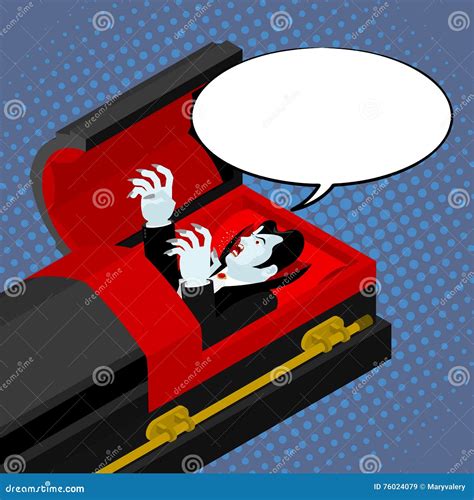 Dracula In Coffin Vampire Count In An Open Coffin Vector Illustration