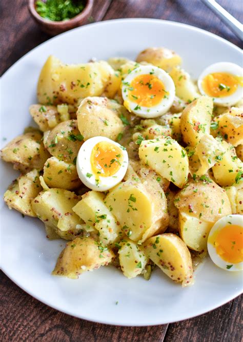 Potato Salad With Soft Boiled Eggs And Maple Mustard Dressing
