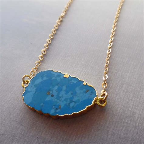 Turquoise Slab Necklace Natural Gold Edged Turquoise Etsy