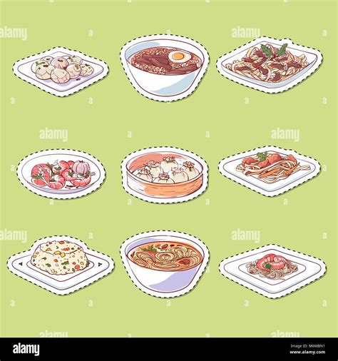 Chinese Cuisine Dishes Isolated Labels Stock Vector Image And Art Alamy
