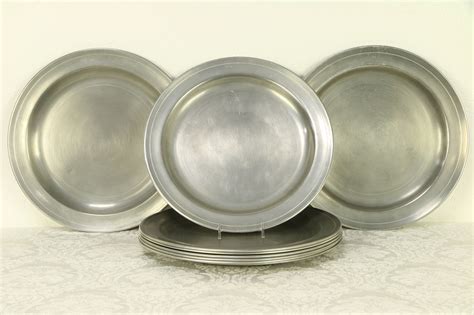 Set Of Vintage Pewter Service Plates Or Chargers Signed Colonial