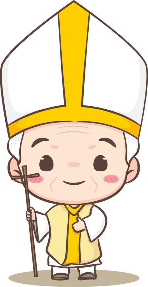 Cute Pope Cartoon Character Happy Smiling Catholic Priest Mascot