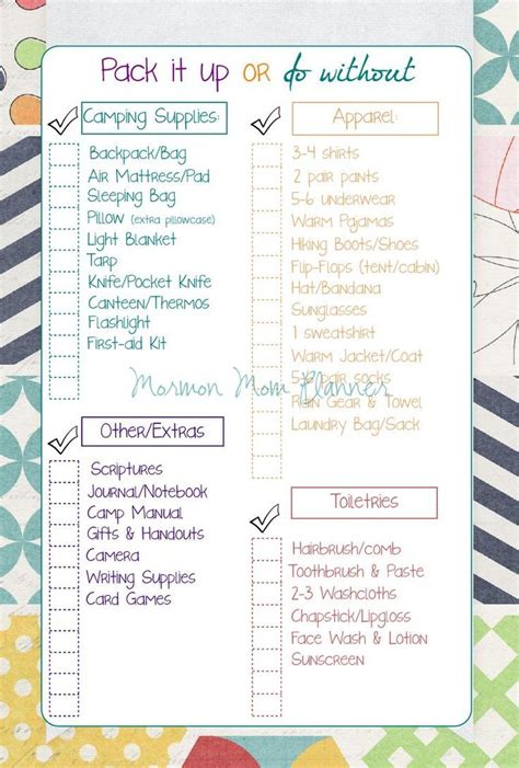 Girl Scouts Camping Checklist CAMPING BJE