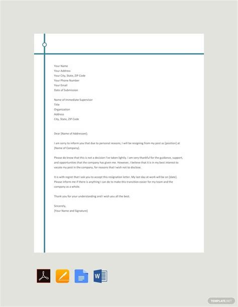 resignation letter template  personal reason google docs word