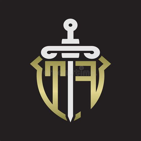 Tf Logo Monogram With Gold Colors And Shield Shape Design Template