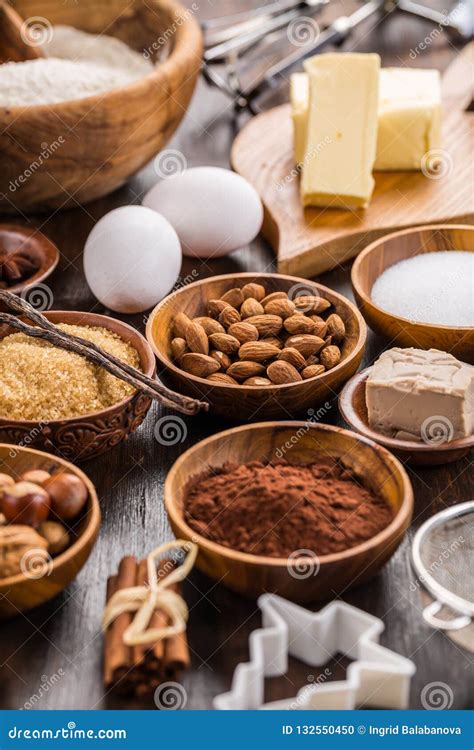 Variation Of Baking Ingredients For Christmas Cookies Stock Photo